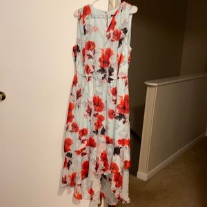 Turquoise dress with red flowers